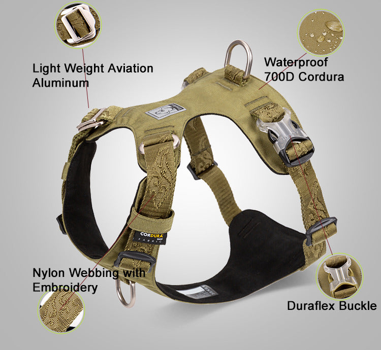 light weight and durable aluminum, nylon embroidery, no pull dog harness