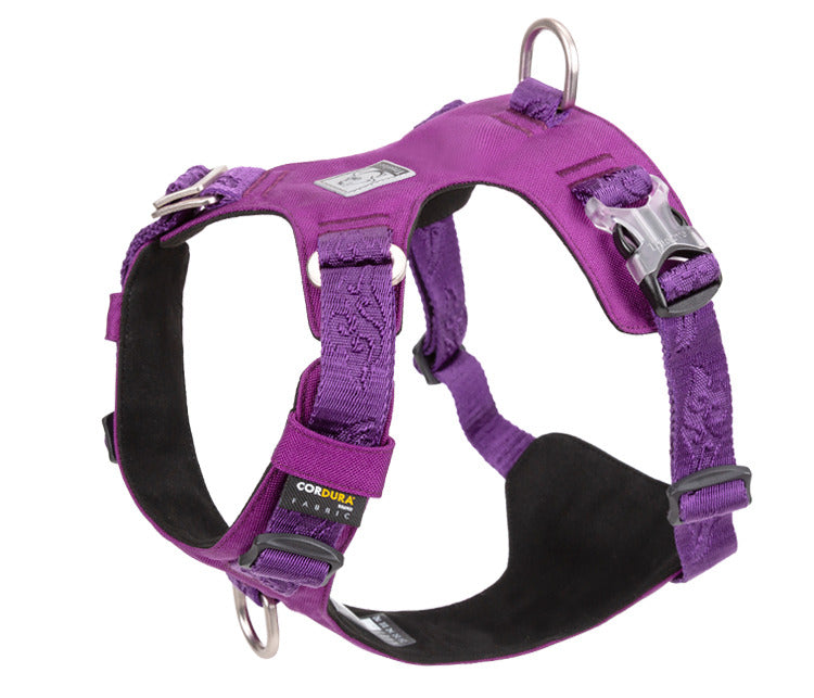 purple and hot pink 2 ring no pull dog harness