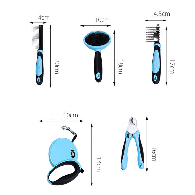 Five-piece pet grooming supplies for on the go